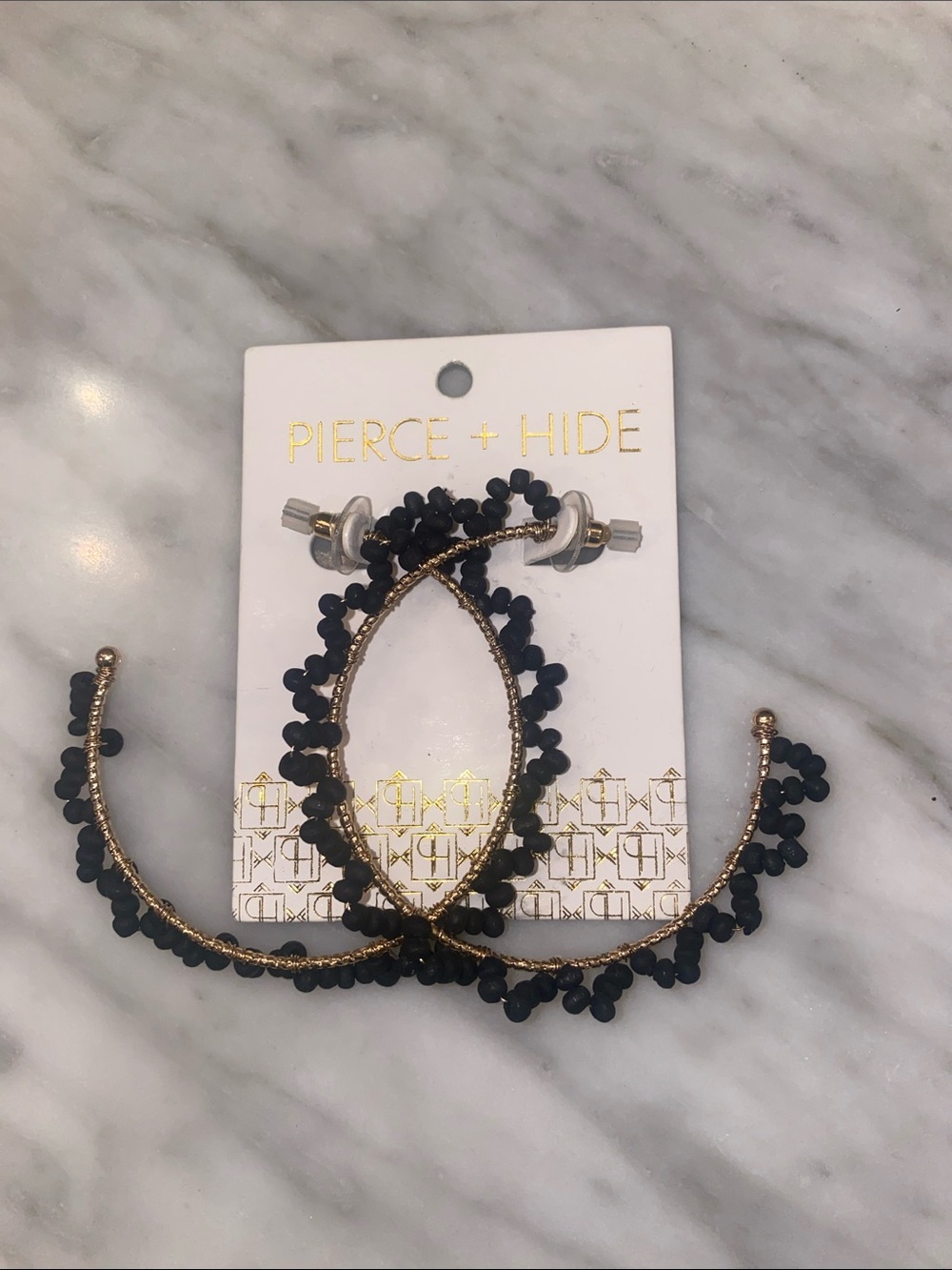 Black Beaded Hoop Earrings